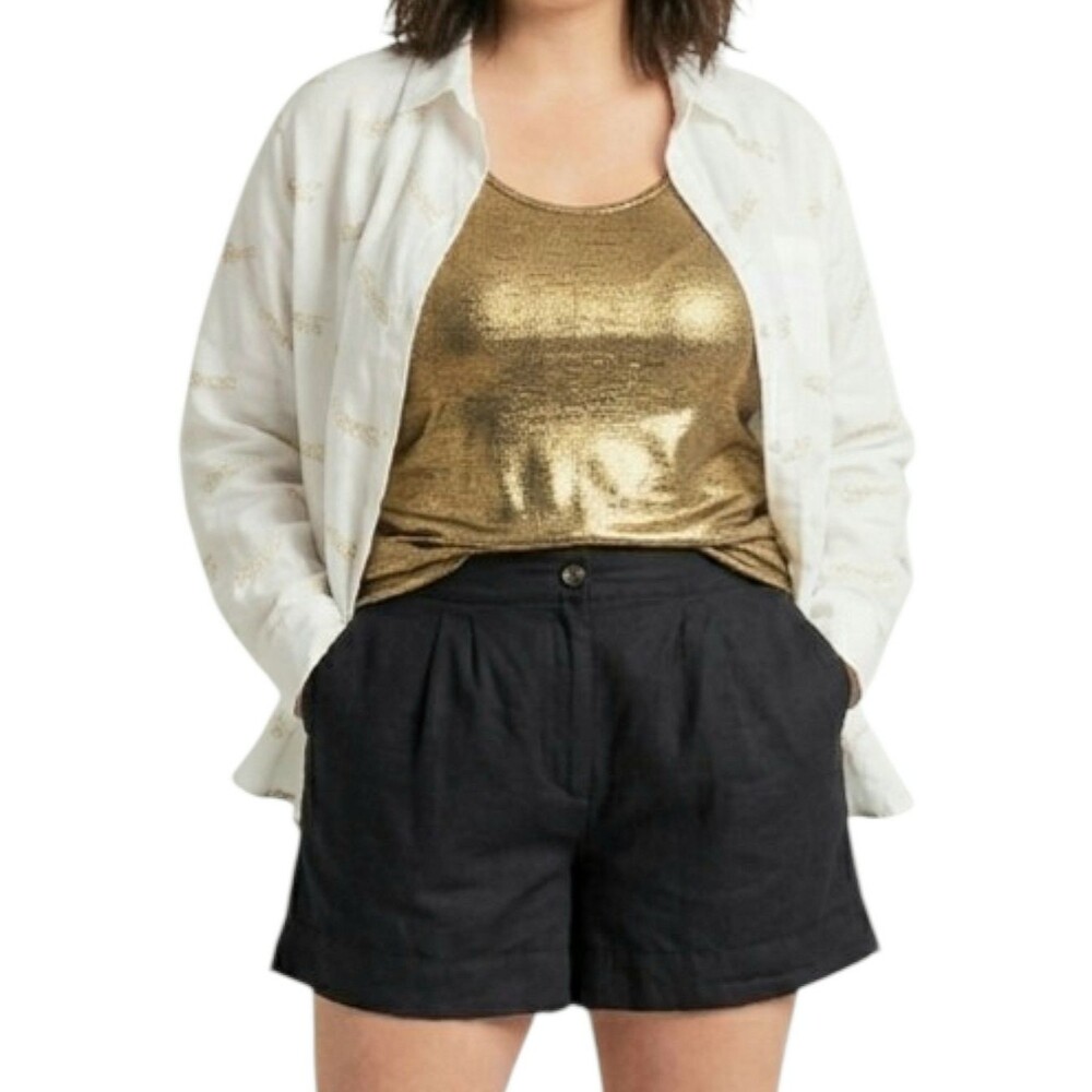 Joie Linen Shorts XXL‎ Black Pleated Loose High Rise 2X Women's 2XL Pockets